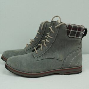 LL‎ Bean Women's Gray Suede Leather Plaid Casual Lace Up Boot Size 8 Medium